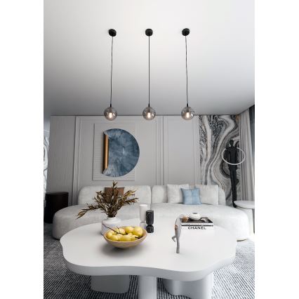 Lustr na lanku COSMO 1xE14/10W/230V pr. 14 cm černá/kouřová černá