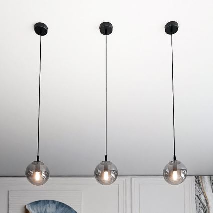 Lustr na lanku COSMO 1xE14/10W/230V pr. 14 cm černá/kouřová černá