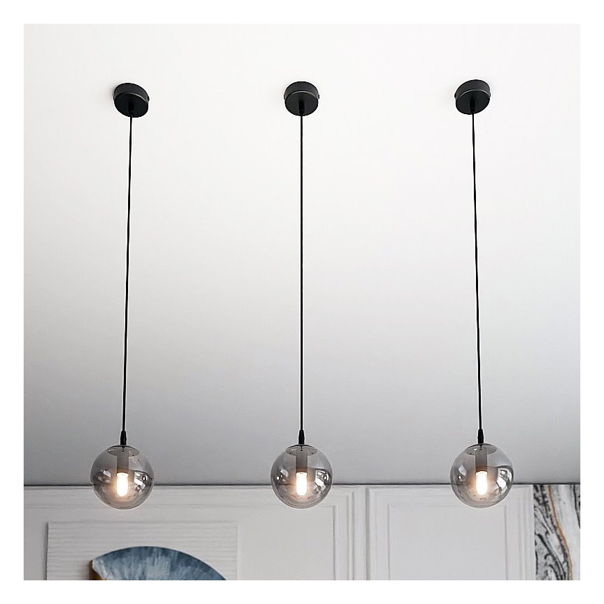 Lustr na lanku COSMO 1xE14/10W/230V pr. 14 cm černá/kouřová černá