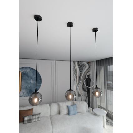Lustr na lanku COSMO 1xE14/10W/230V pr. 14 cm černá/šedá