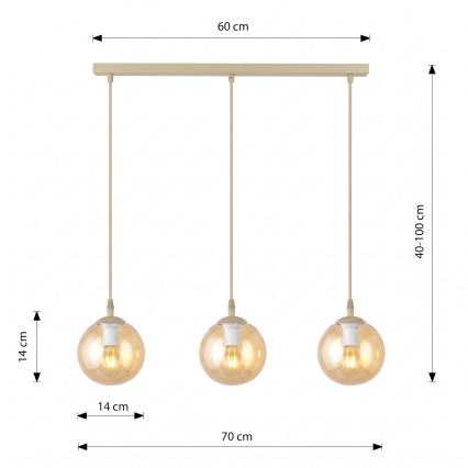 Lustr na lanku COSMO 3xE14/10W/230V béžová