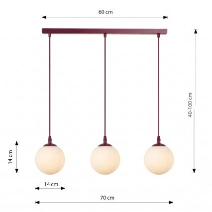 Lustr na lanku COSMO 3xE14/10W/230V červená