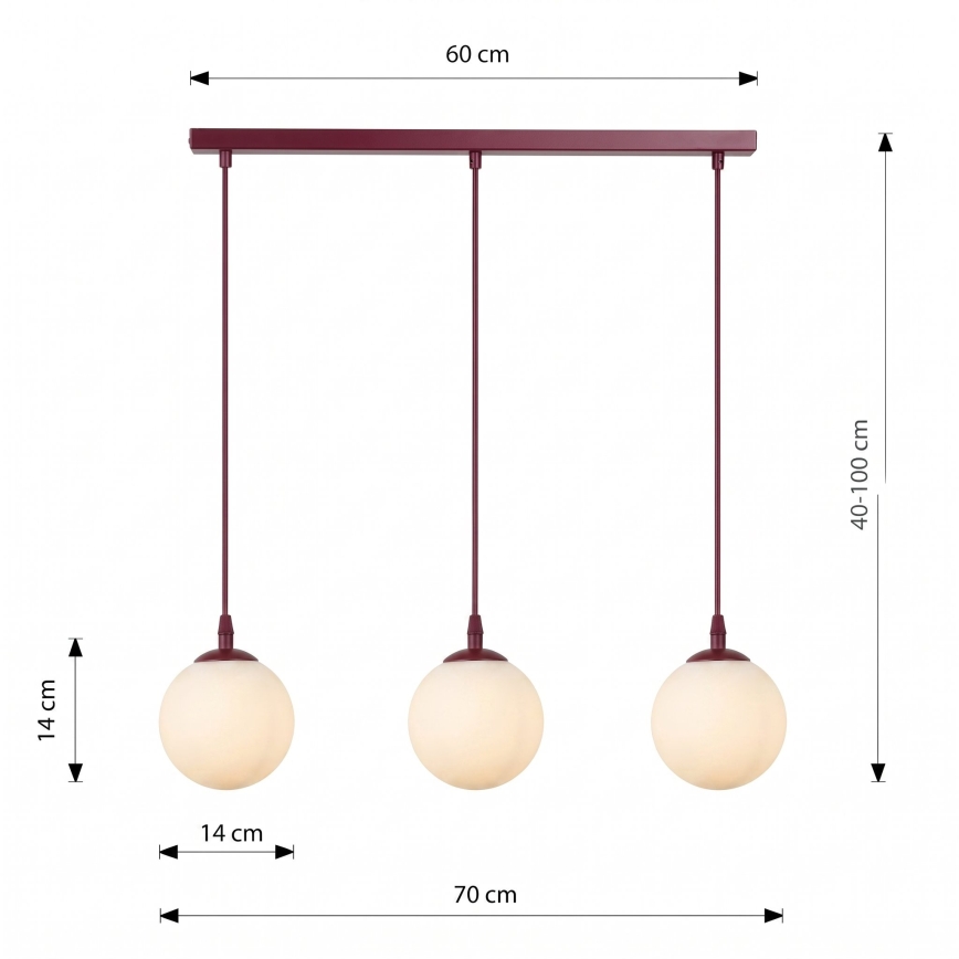 Lustr na lanku COSMO 3xE14/10W/230V červená