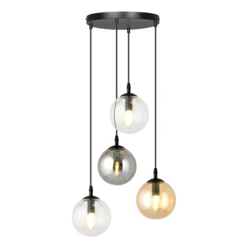 Lustr na lanku COSMO 4xE14/10W/230V pr. 40 cm černá/čirá/kouřová černá/béžová