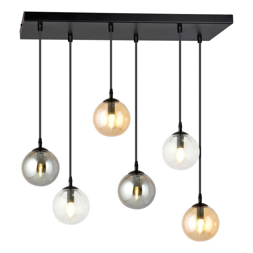Lustr na lanku COSMO 6xE14/10W/230V černá/šedá/béžová/čirá