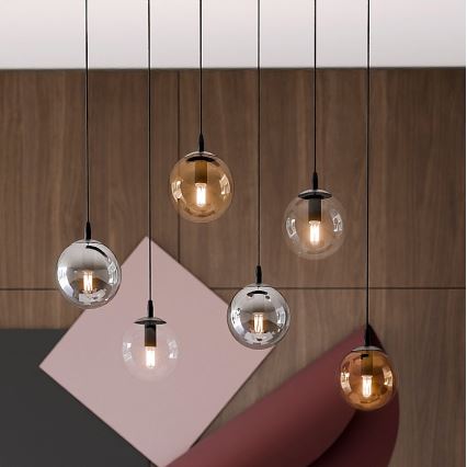 Lustr na lanku COSMO 6xE14/10W/230V černá/šedá/béžová/čirá