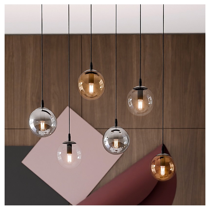 Lustr na lanku COSMO 6xE14/10W/230V černá/šedá/béžová/čirá