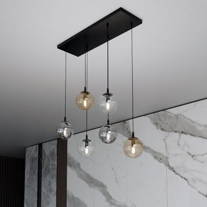 Lustr na lanku COSMO 6xE14/10W/230V černá/šedá/béžová/čirá