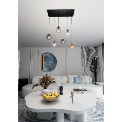 Lustr na lanku COSMO 6xE14/10W/230V černá/šedá/béžová/čirá