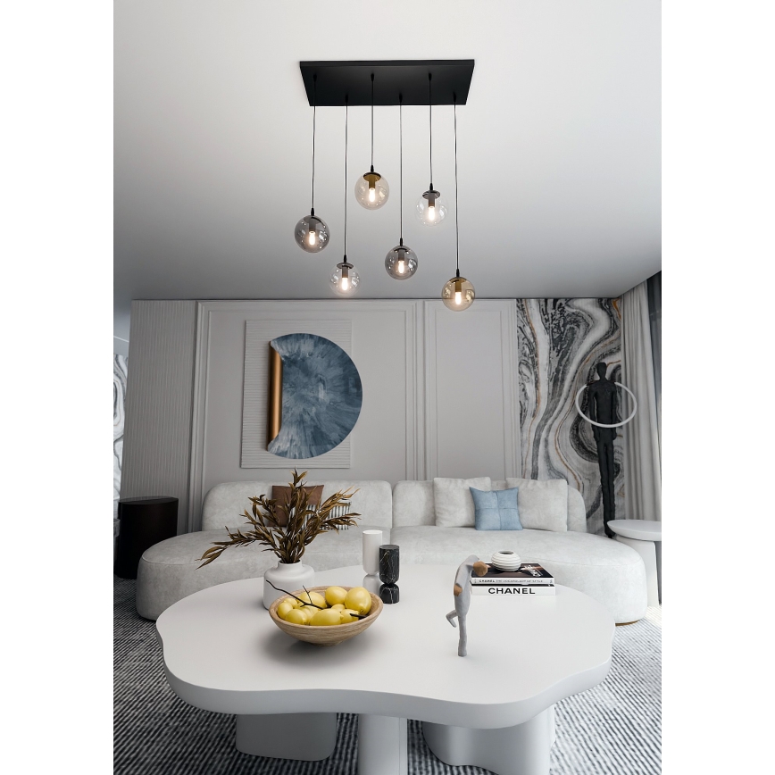Lustr na lanku COSMO 6xE14/10W/230V černá/šedá/béžová/čirá
