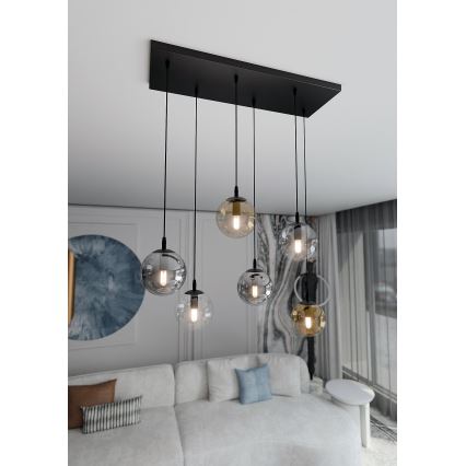 Lustr na lanku COSMO 6xE14/10W/230V černá/šedá/béžová/čirá