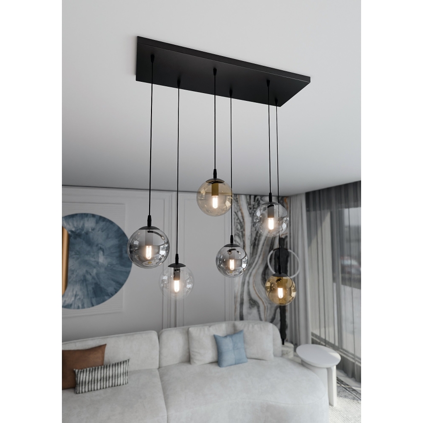 Lustr na lanku COSMO 6xE14/10W/230V černá/šedá/béžová/čirá