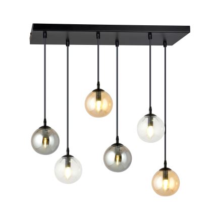 Lustr na lanku COSMO 6xE14/10W/230V černá/šedá/béžová/čirá