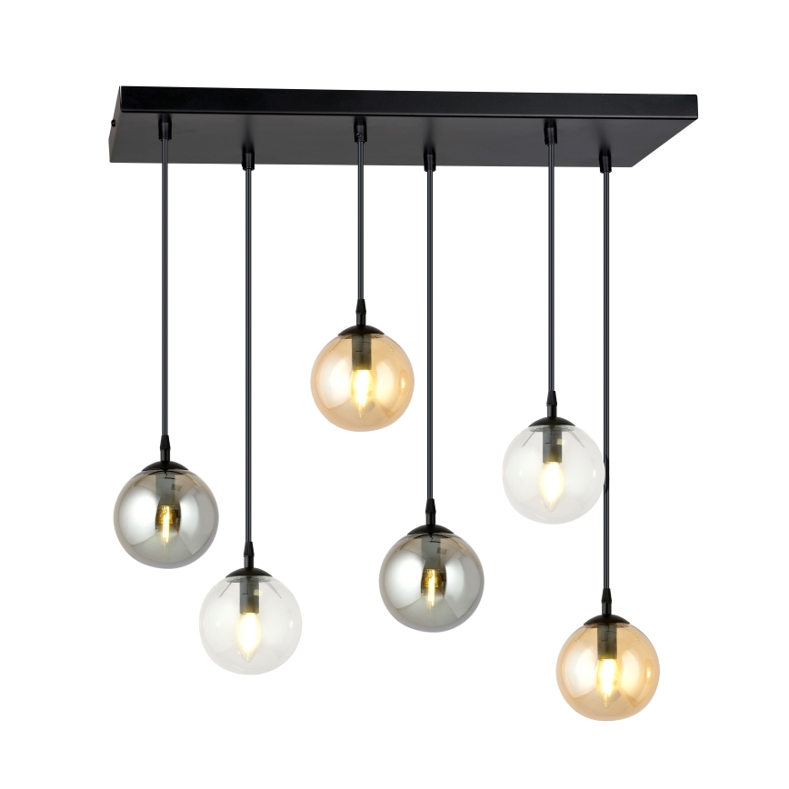 Lustr na lanku COSMO 6xE14/10W/230V černá/šedá/béžová/čirá