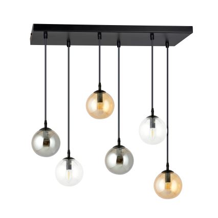 Lustr na lanku COSMO 6xE14/10W/230V černá/šedá/béžová/čirá