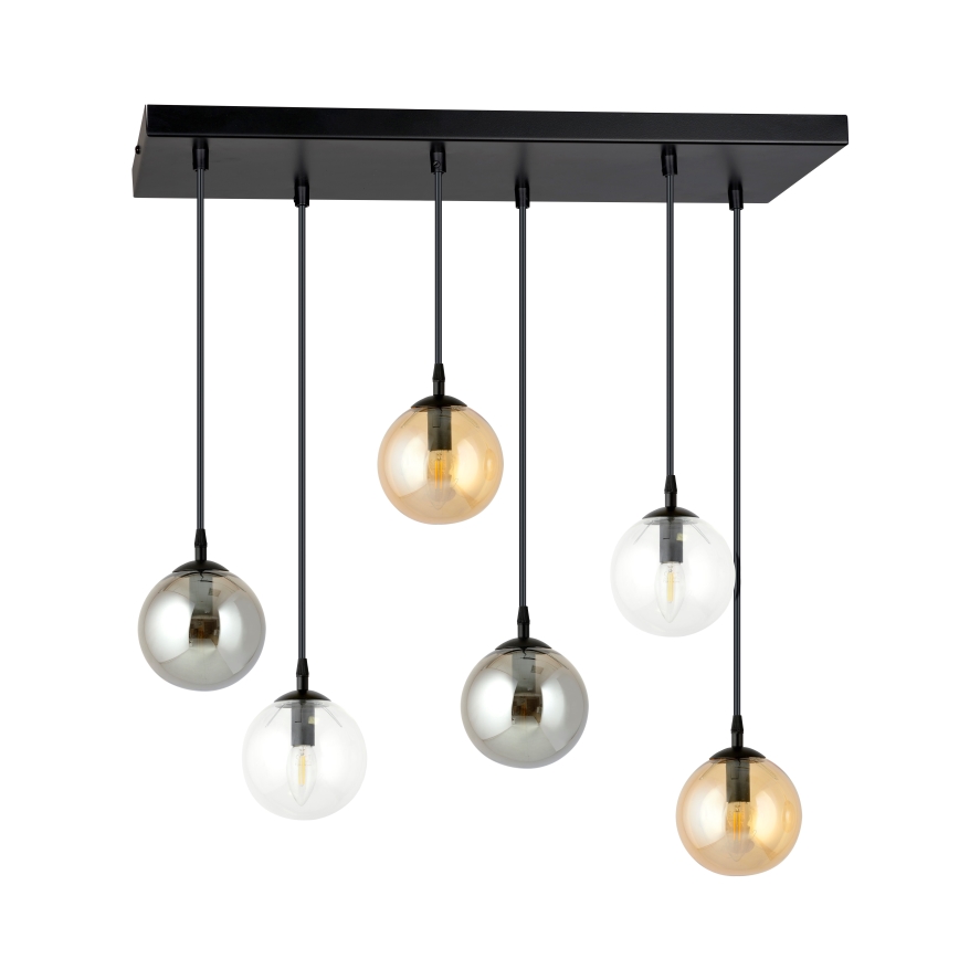 Lustr na lanku COSMO 6xE14/10W/230V černá/šedá/béžová/čirá