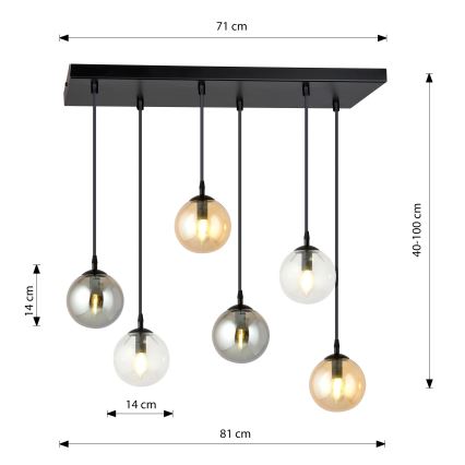 Lustr na lanku COSMO 6xE14/10W/230V černá/šedá/béžová/čirá