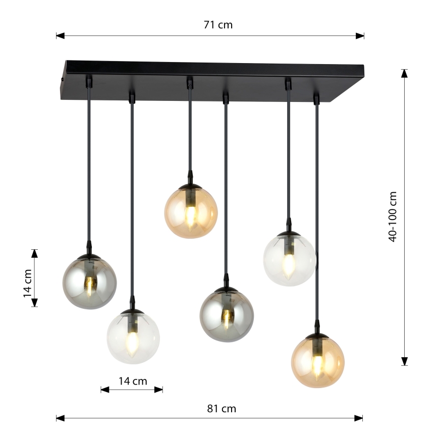 Lustr na lanku COSMO 6xE14/10W/230V černá/šedá/béžová/čirá