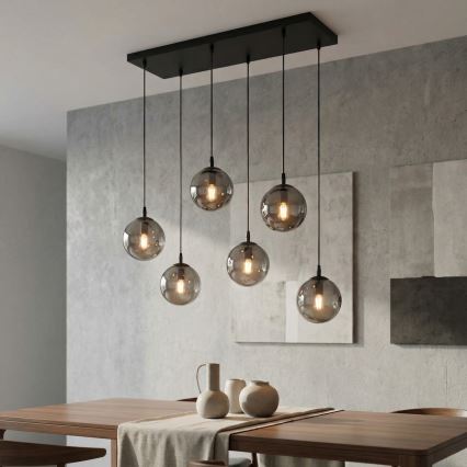 Lustr na lanku COSMO 6xE14/10W/230V černá/šedá