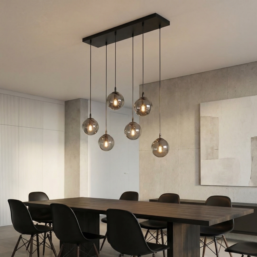 Lustr na lanku COSMO 6xE14/10W/230V černá/šedá