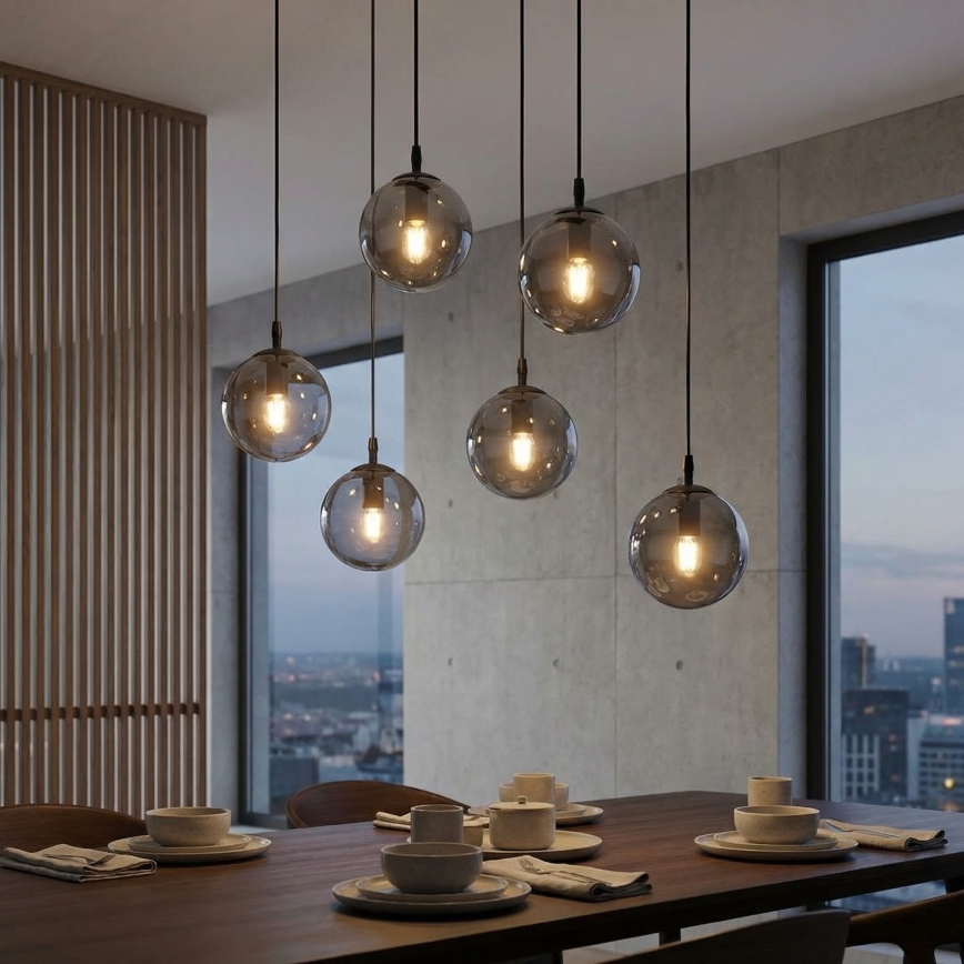 Lustr na lanku COSMO 6xE14/10W/230V černá/šedá