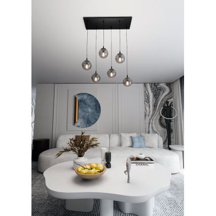 Lustr na lanku COSMO 6xE14/10W/230V černá/šedá