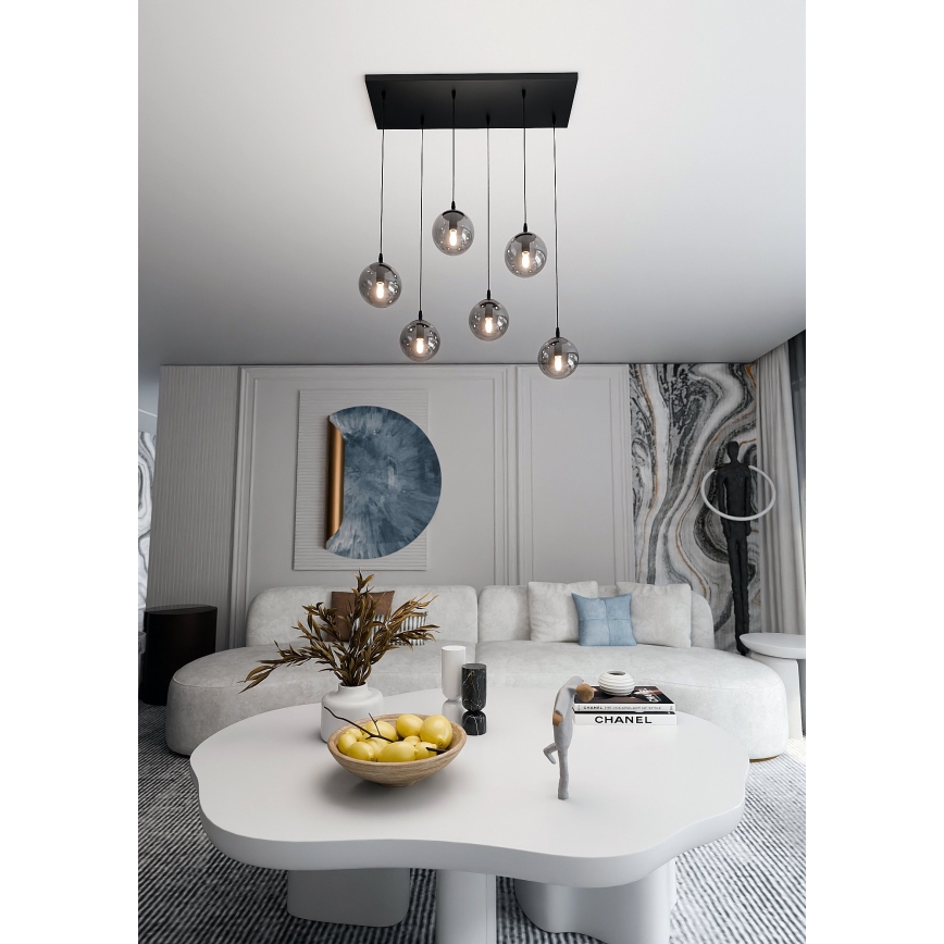Lustr na lanku COSMO 6xE14/10W/230V černá/šedá