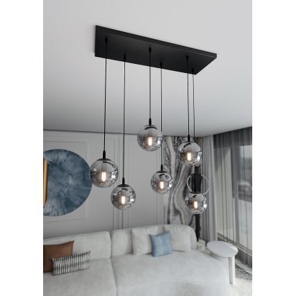 Lustr na lanku COSMO 6xE14/10W/230V černá/šedá