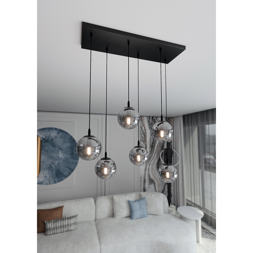 Lustr na lanku COSMO 6xE14/10W/230V černá/šedá