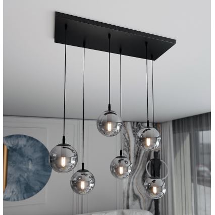 Lustr na lanku COSMO 6xE14/10W/230V černá/šedá