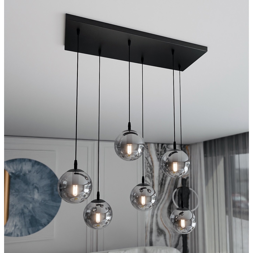 Lustr na lanku COSMO 6xE14/10W/230V černá/šedá