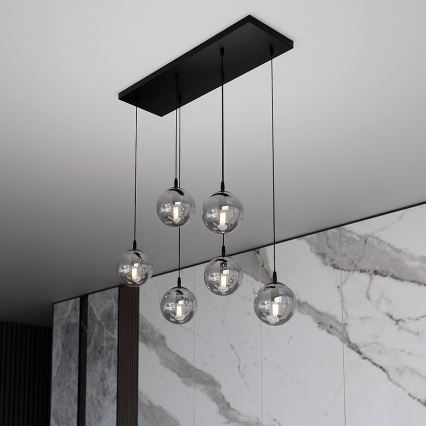 Lustr na lanku COSMO 6xE14/10W/230V černá/šedá