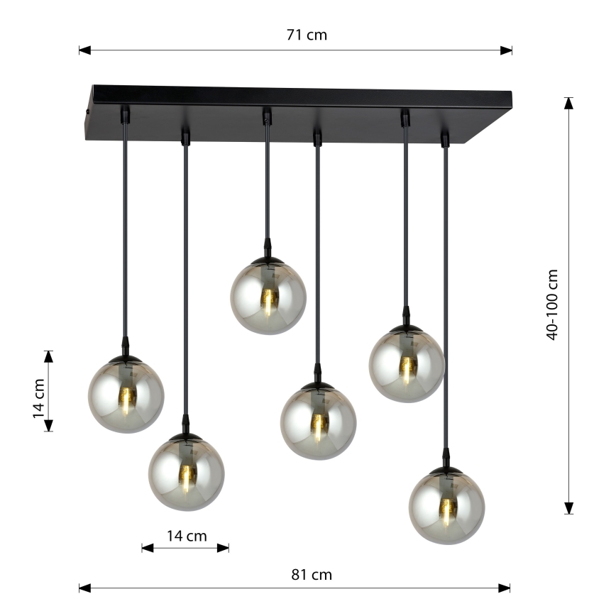 Lustr na lanku COSMO 6xE14/10W/230V černá/šedá