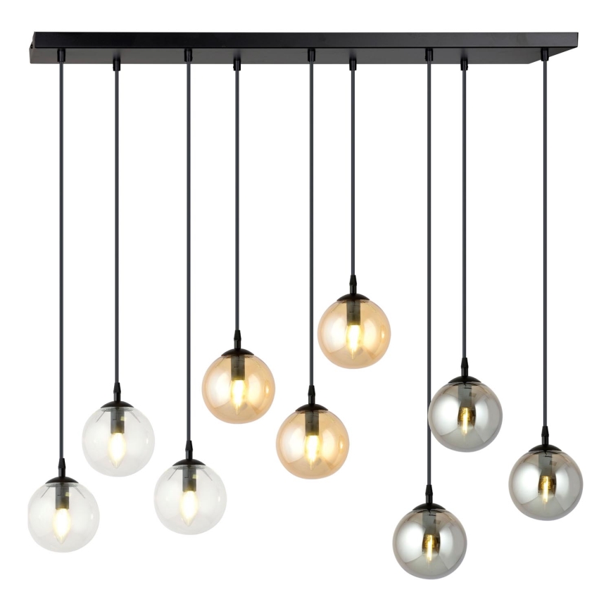 Lustr na lanku COSMO 9xE14/10W/230V černá/šedá/béžová/čirá