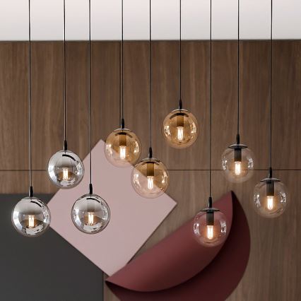 Lustr na lanku COSMO 9xE14/10W/230V černá/šedá/béžová/čirá