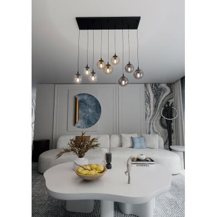 Lustr na lanku COSMO 9xE14/10W/230V černá/šedá/béžová/čirá