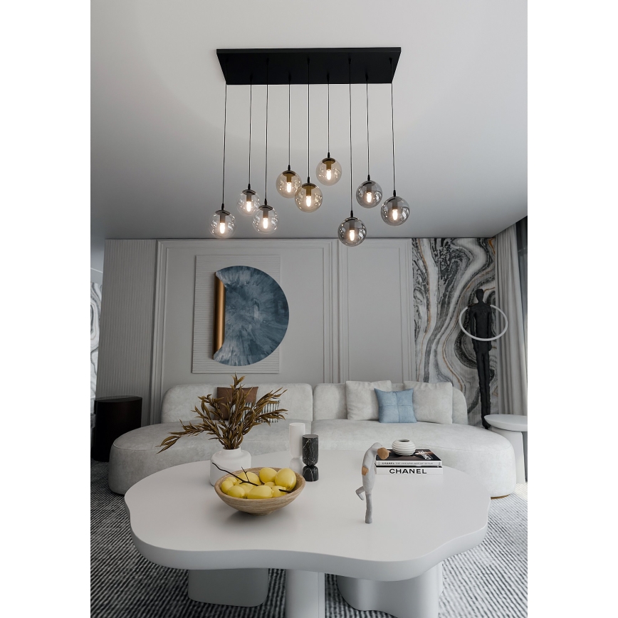 Lustr na lanku COSMO 9xE14/10W/230V černá/šedá/béžová/čirá