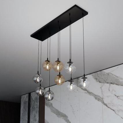 Lustr na lanku COSMO 9xE14/10W/230V černá/šedá/béžová/čirá