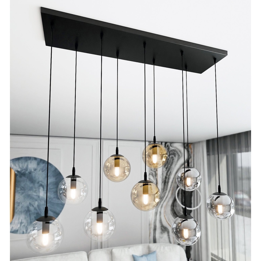 Lustr na lanku COSMO 9xE14/10W/230V černá/šedá/béžová/čirá
