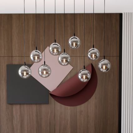 Lustr na lanku COSMO 9xE14/10W/230V černá/šedá