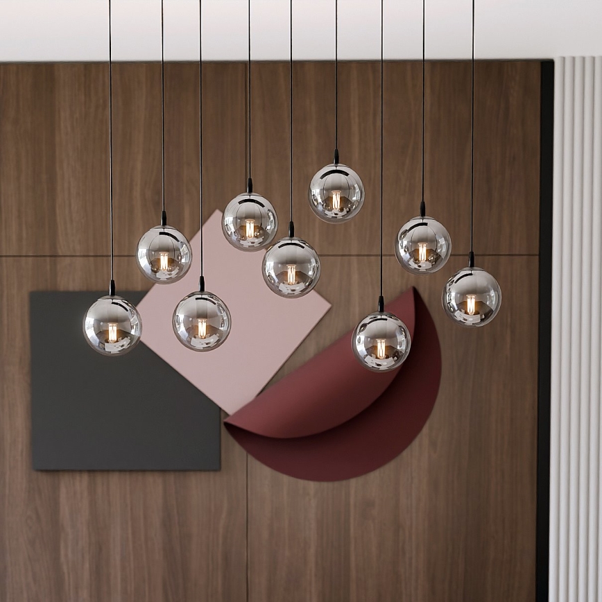 Lustr na lanku COSMO 9xE14/10W/230V černá/šedá