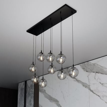 Lustr na lanku COSMO 9xE14/10W/230V černá/šedá