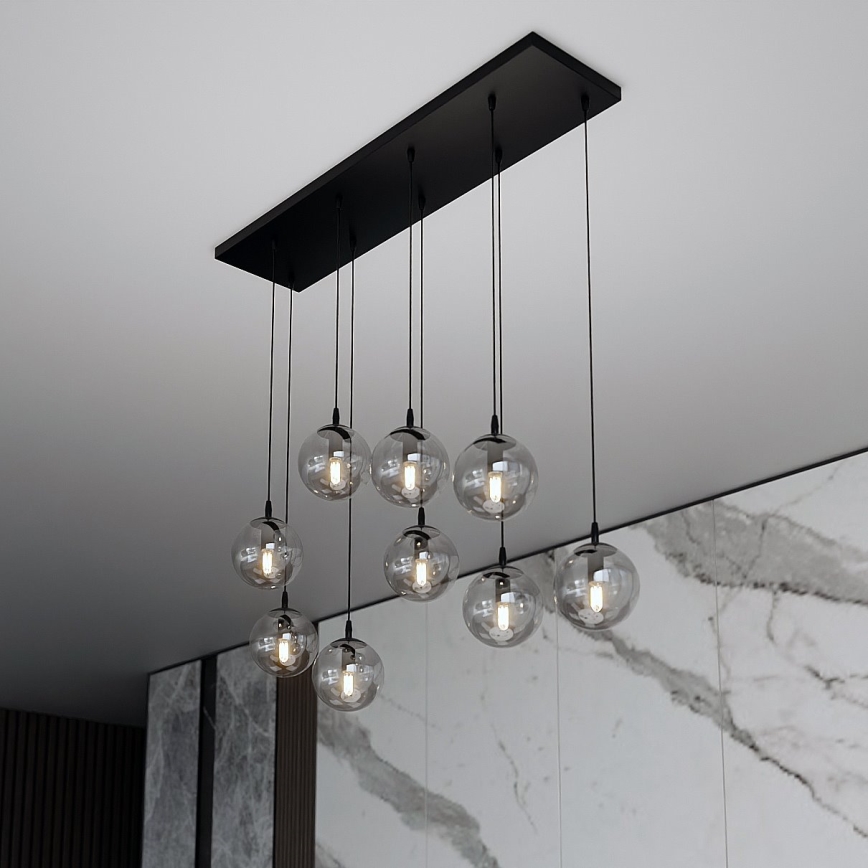 Lustr na lanku COSMO 9xE14/10W/230V černá/šedá