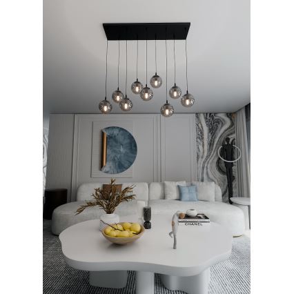 Lustr na lanku COSMO 9xE14/10W/230V černá/šedá