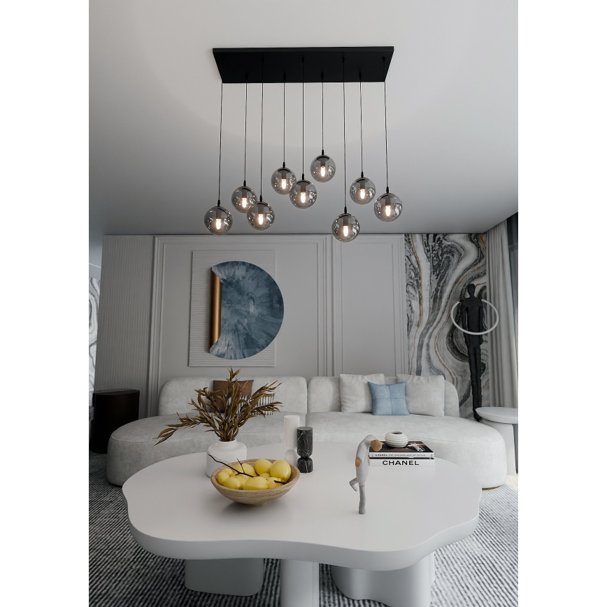 Lustr na lanku COSMO 9xE14/10W/230V černá/šedá