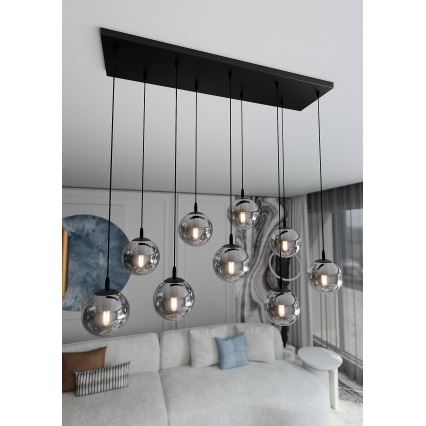 Lustr na lanku COSMO 9xE14/10W/230V černá/šedá
