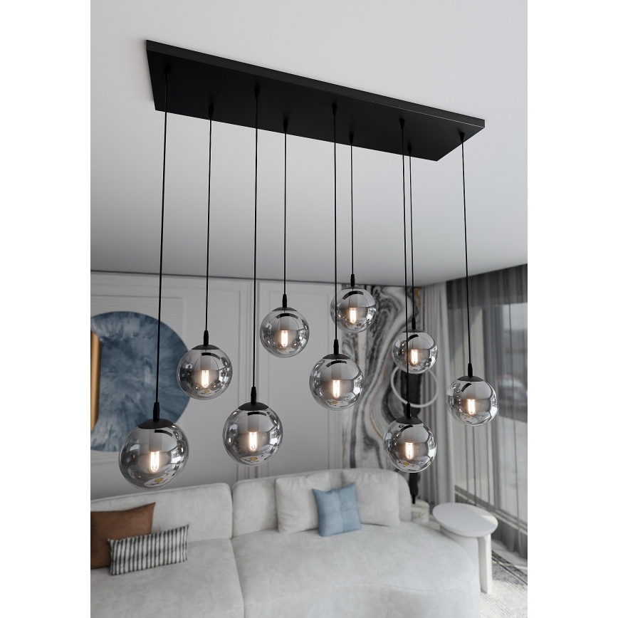 Lustr na lanku COSMO 9xE14/10W/230V černá/šedá