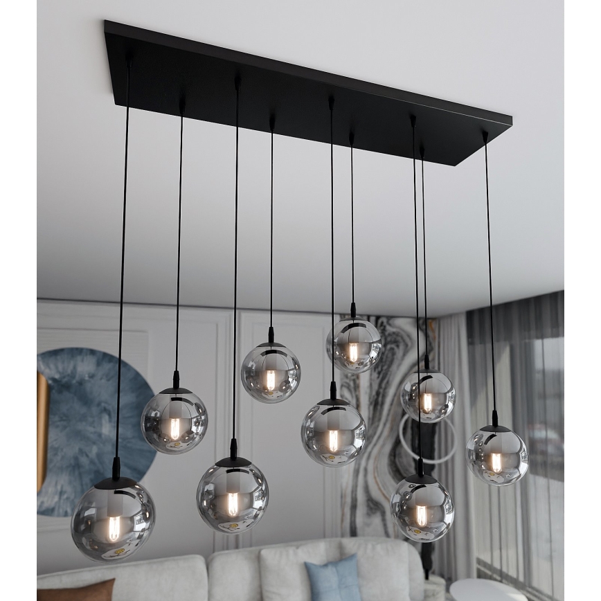 Lustr na lanku COSMO 9xE14/10W/230V černá/šedá