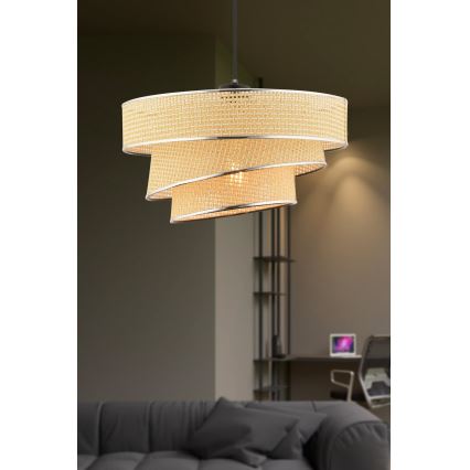 Lustr na lanku COUPER 1xE27/60W/230V béžová/lesklý chrom