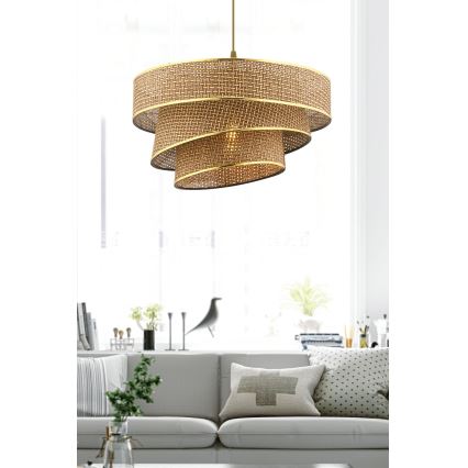 Lustr na lanku COUPER 1xE27/60W/230V hnědá/zlatá